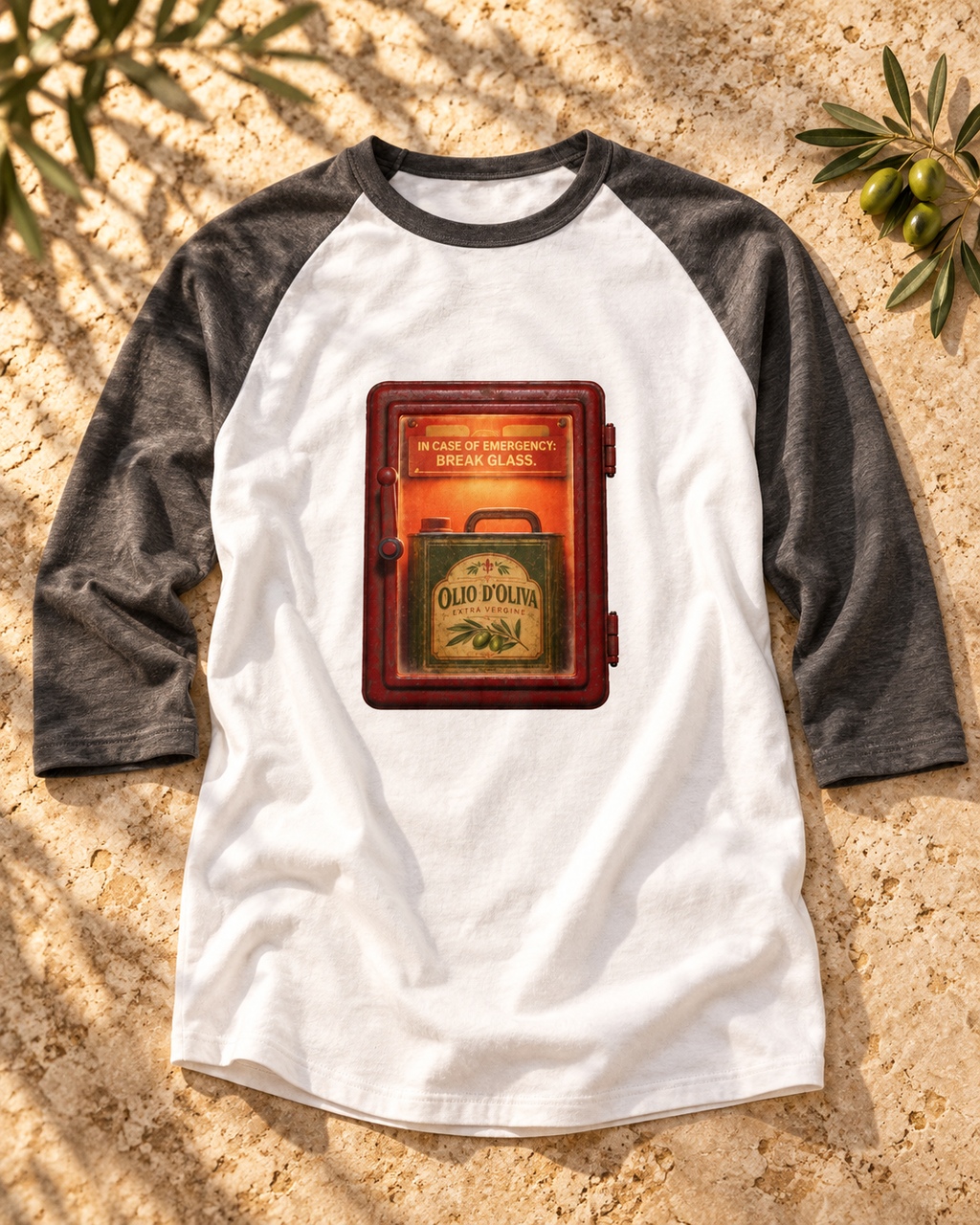 Olive Oil Emergency Raglan, Break Glass Edition