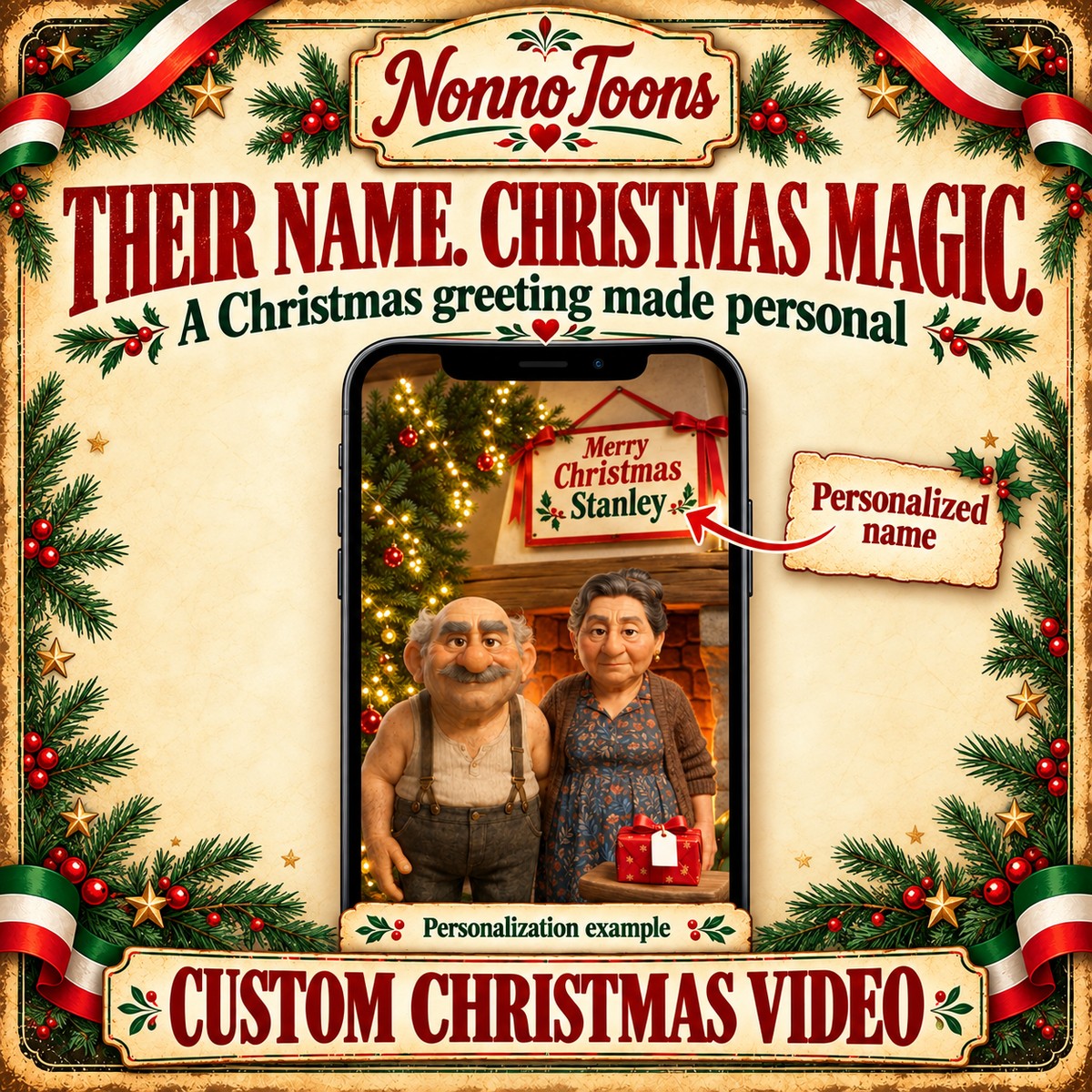 Personalized Christmas Video Card from Nonno Enzo & Nonna Rosa from NonnoToons